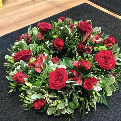 Red rose and Freesia wreath